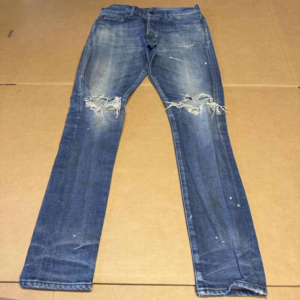 John Elliott Jeans Mens 31x32 Blue Slim Fit Distressed Stretch Denim Japan